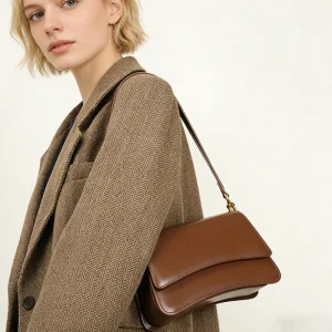 Burminsa Vintage Genuine Leather Underarm Shoulder Bags For Women Minimalist Crossbody Purse Casual Daily Square Ladies Handbags