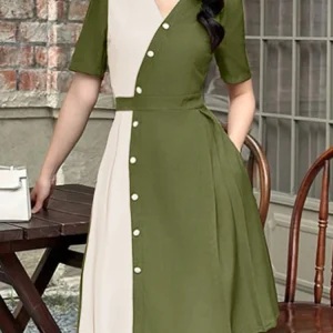 Stylish Women Patchwork Dresses ZANZEA 2025 Summer Dress Elegant Lapel Neck Short Sleeve Pleated Sundress Casual Work Vestidos