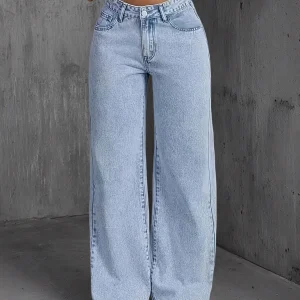 Jeans For Woman Y2k Clothes Light Blue Wide Leg Denim Pants Loose Fashion Simple Stretch Free Four Seasons Popular Casual