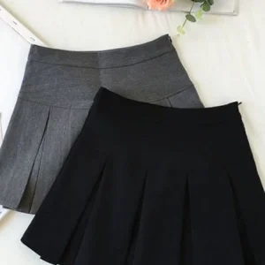 ZOKI Vintage Gray Pleated Skirt Women Kawaii High Waist Mini Skirts Korean Fashion School Uniform Harajuku Streetwear Spring