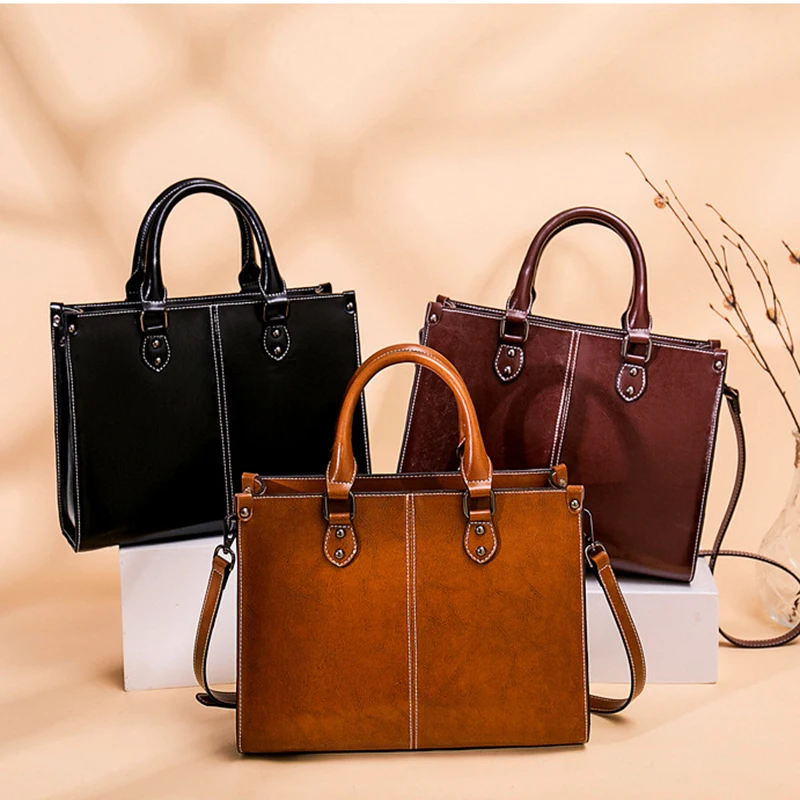 Women Handbag Cross body Shoulder Tote Bag Genuine Leather Shopping Fashion Office Female Real Cowhide Messenger Top Handle Bags - Image 3