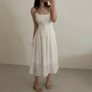 Summer Chic White Strapl Beach Dr Women's Slimming High Waist Moonlight Super Fairy Long Dr Commute Sle No Brand