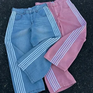 Y2k high-waisted jeans Women Harajuku Trend striped straight leg jeans Hip Hop retro streetwear couple baggy wide-leg pants