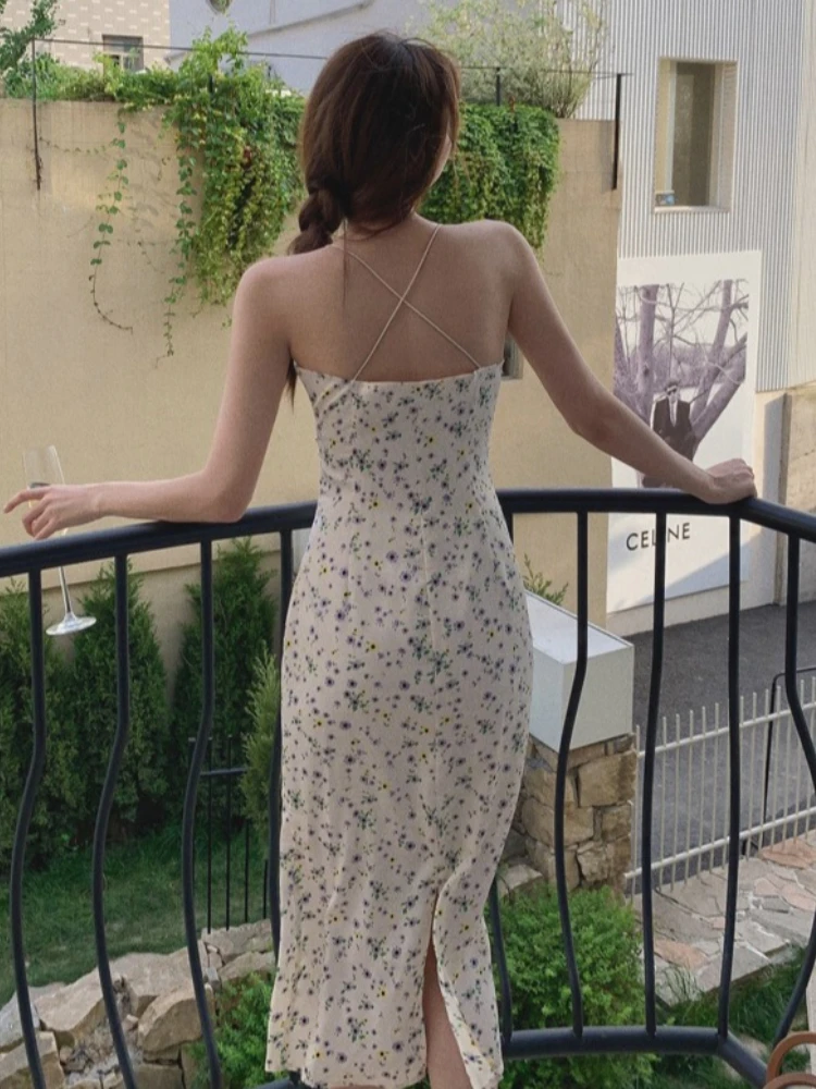 2026 Spring Summer New Floral Print Dress First Love Style Sweet Tea Party Dress Slim Fit Hide Belly Sling Women's Frock - Image 5