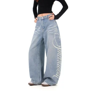Retro Blue Denim Jeans Women's Loose Straight Leg Wide Leg Pants Floor-Length Trousers Autumn Winter New Arrival