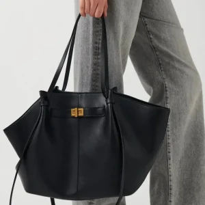 Fashion Large Capacity Trapeze Women Shoulder Bags Designer Metal Lock Handbags High-Quality Pu Leather Big Tote Commute Bag